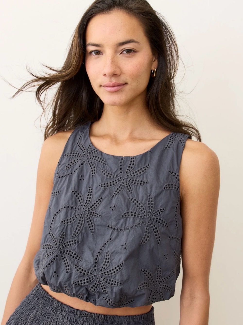 Marine Layer Sage Eyelet Bubble Top - Indigo